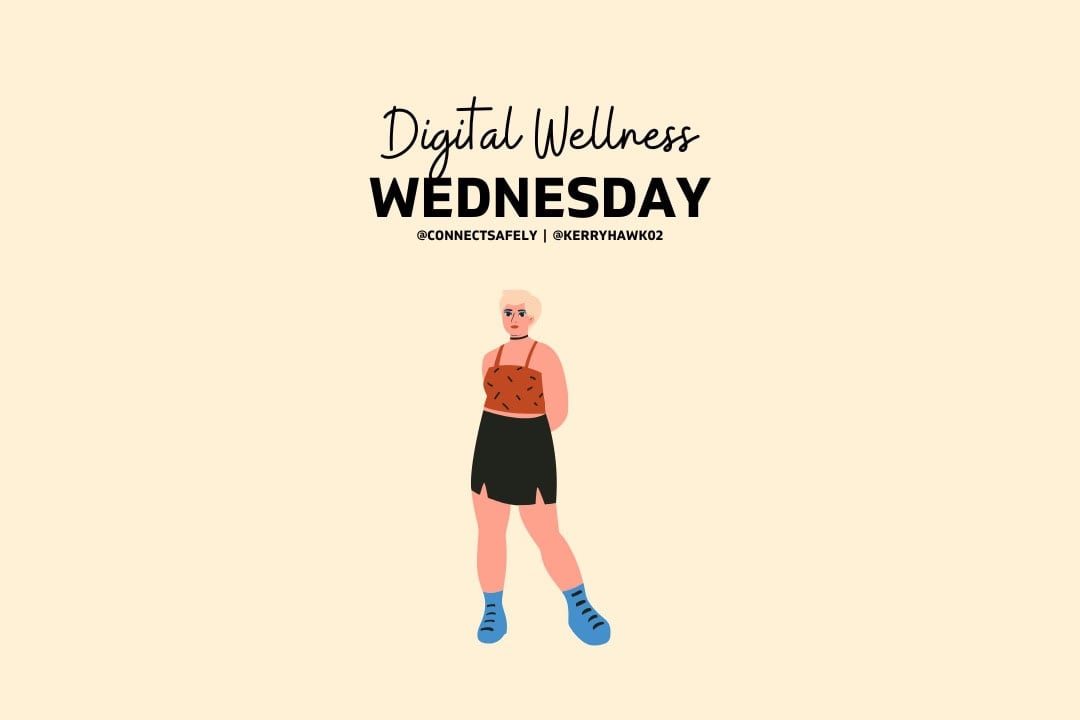 Illustration of a woman with the words "Digital Wellness Wednesday"