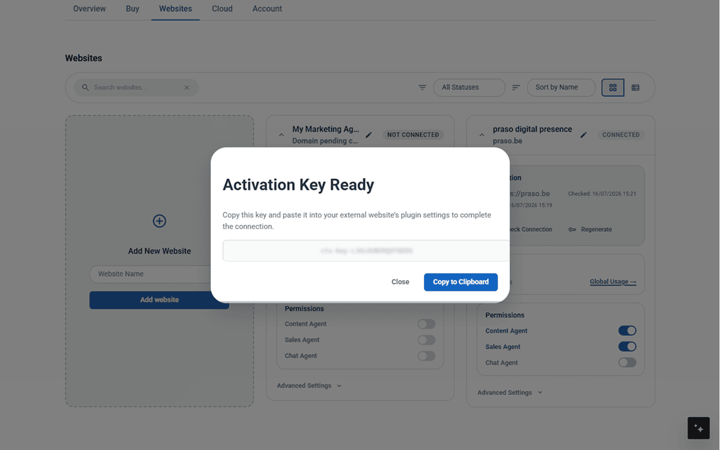 Conturalis Portal - Copy Activation Key Modal