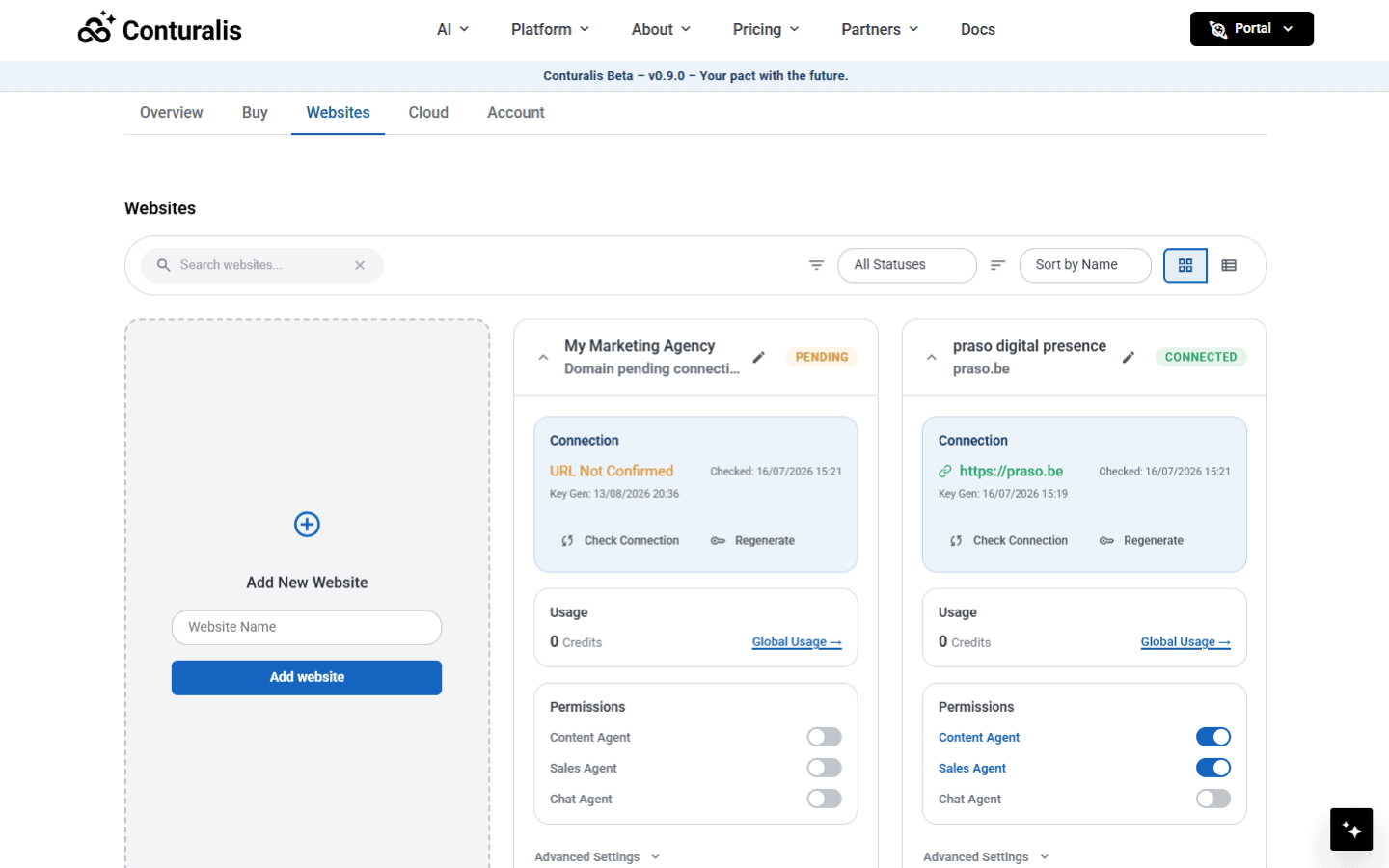 Conturalis Portal - Website Pending Verification Status