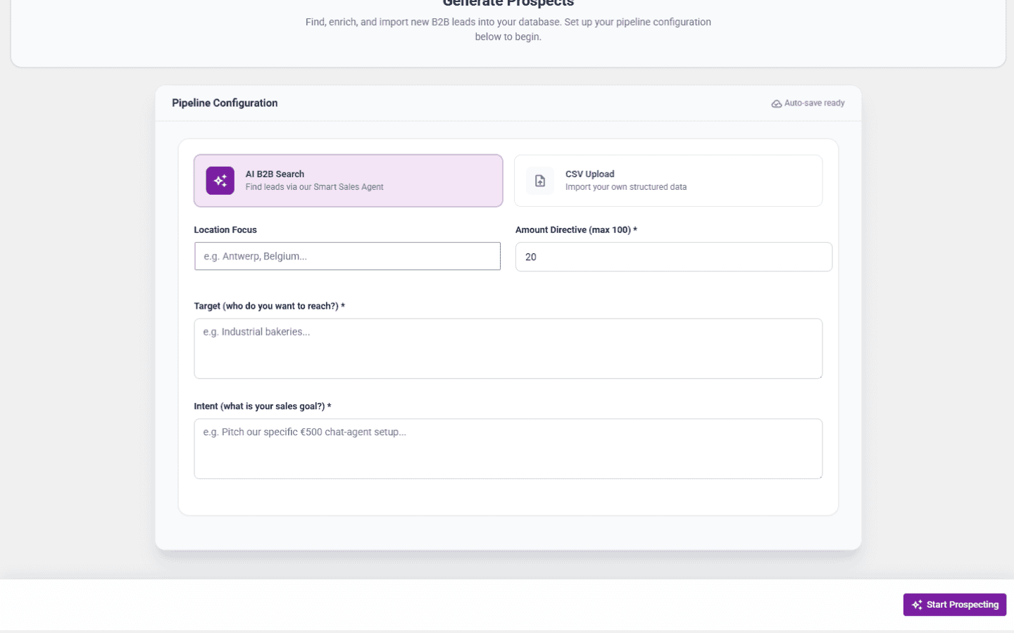 Sales Agent Generate Configuration Interface