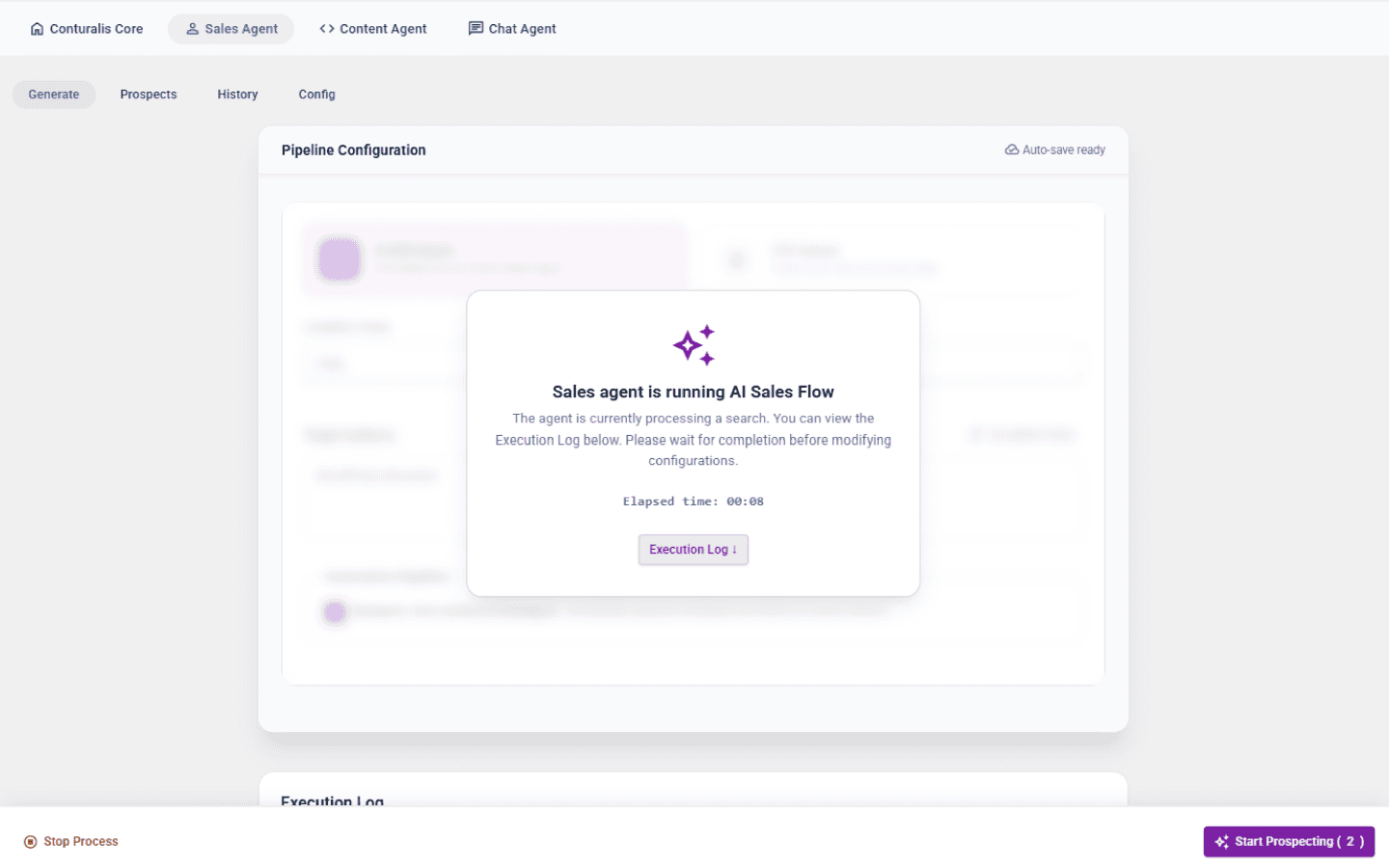 Sales Agent Generation in Progress with Timer Scrim