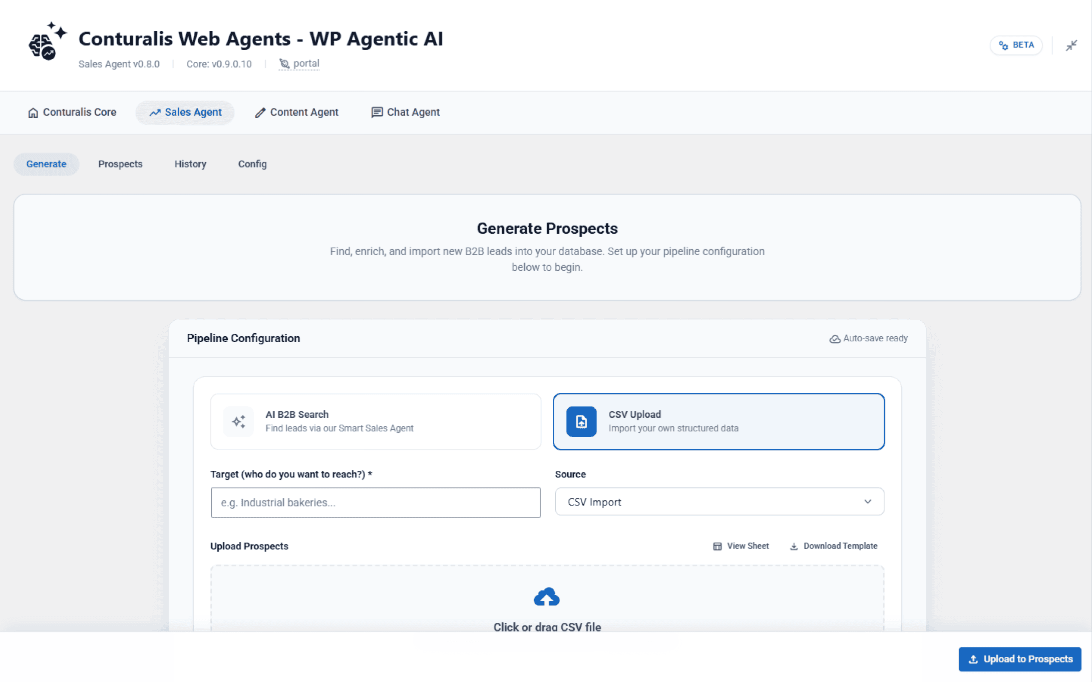 Sales Agent Pipeline Configuration Interface