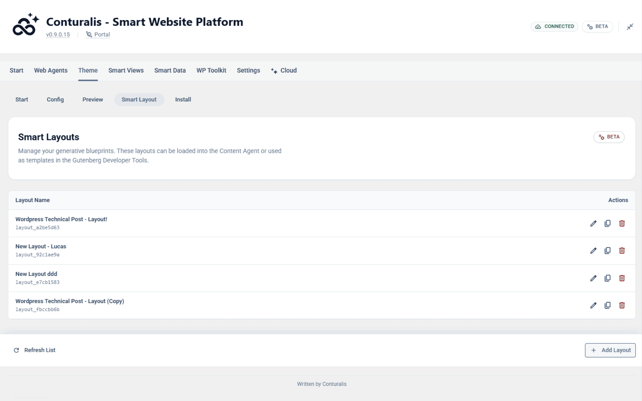 Conturalis Theme Smart Layout Overview Table