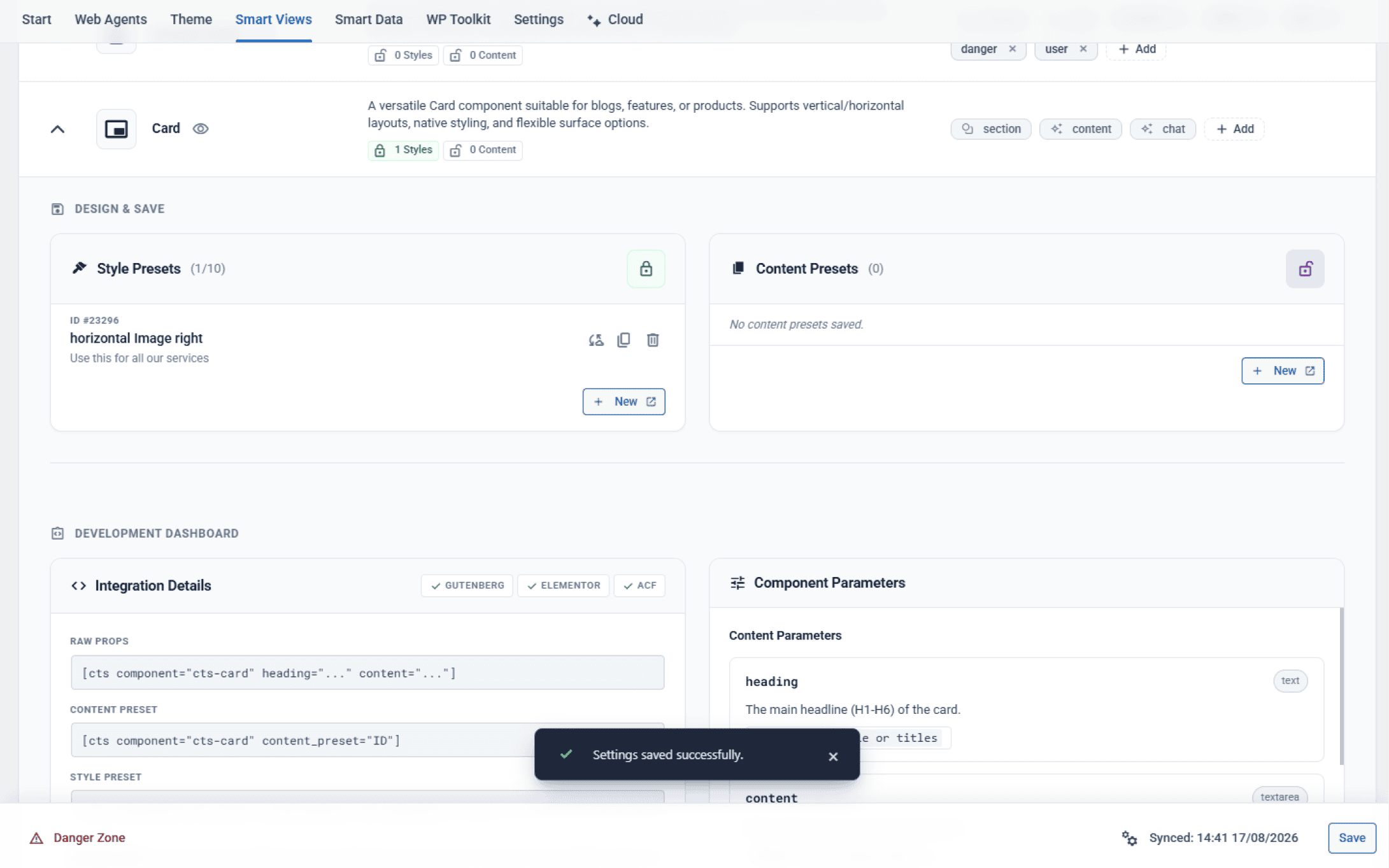 Saving Component Configuration Changes