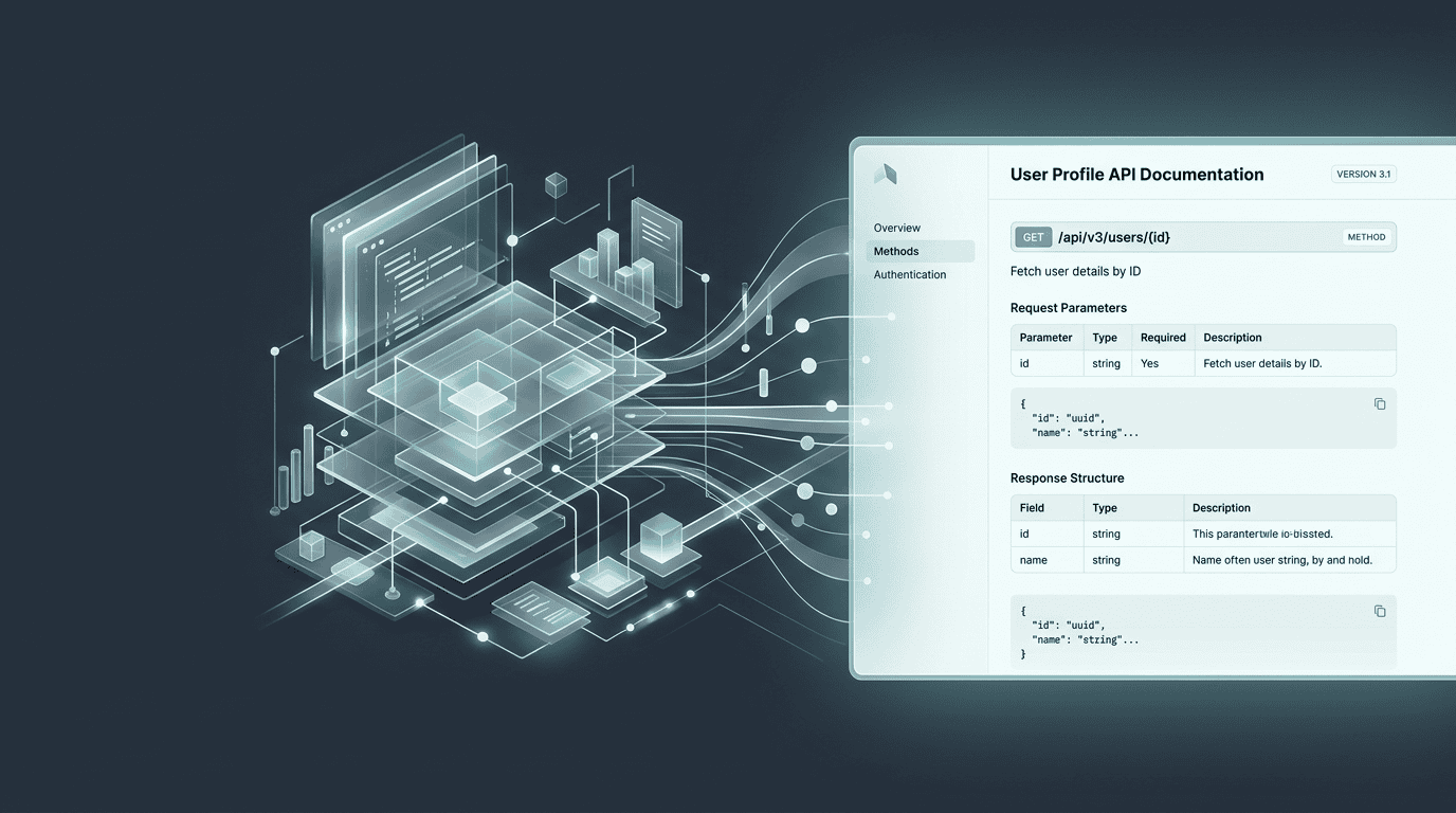 Abstract conceptual visualization of code structure transforming into clean documentation