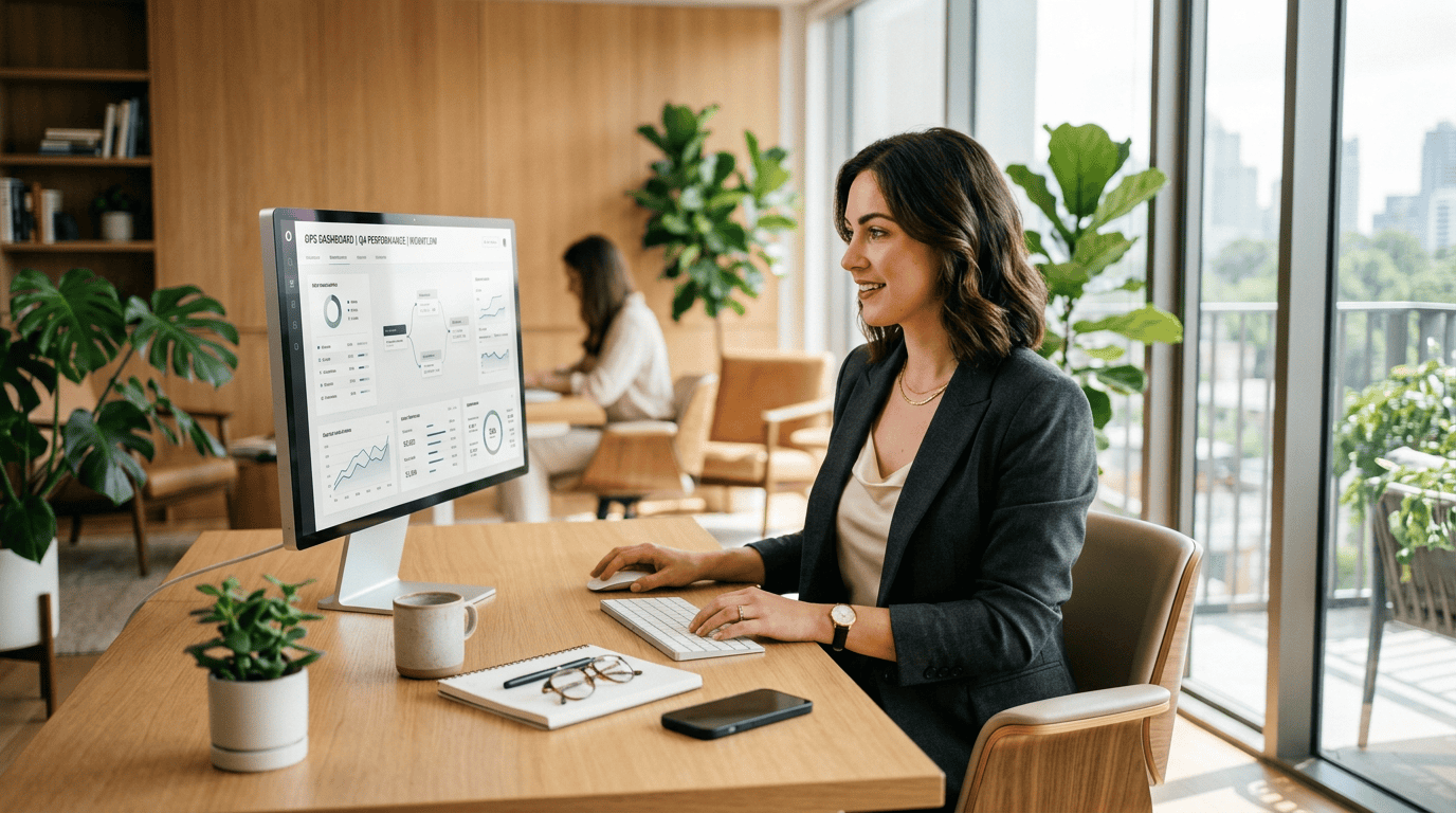 Operations director managing a sophisticated digital agent dashboard