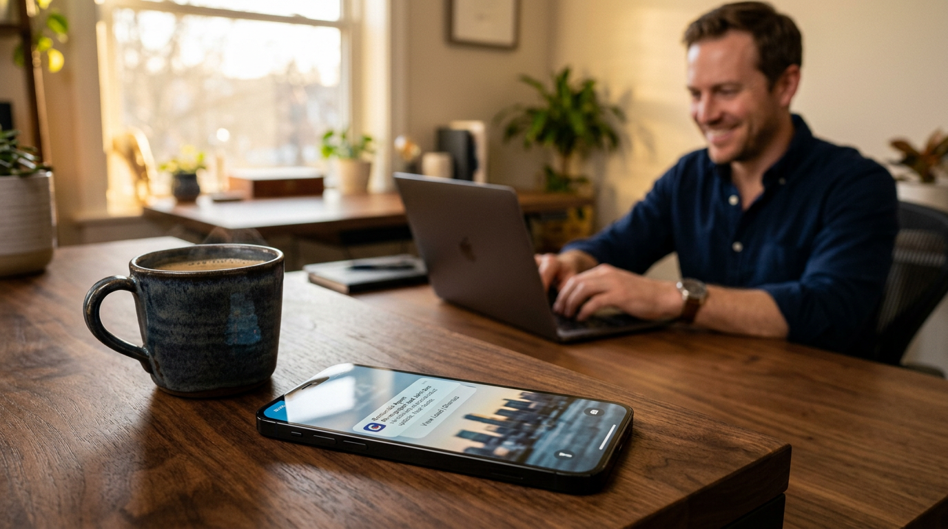 A smartphone displaying a Conturalis Sales Agent re-engagement notification
