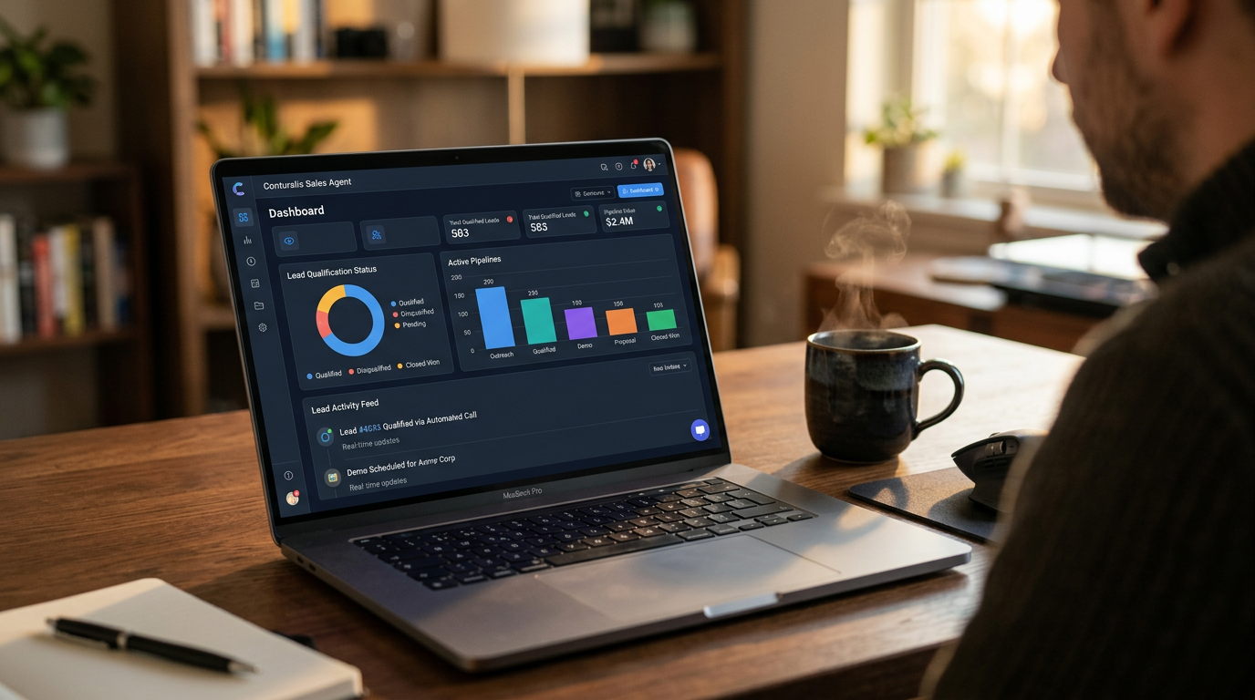Conturalis Sales Agent dashboard showing automated lead qualification charts