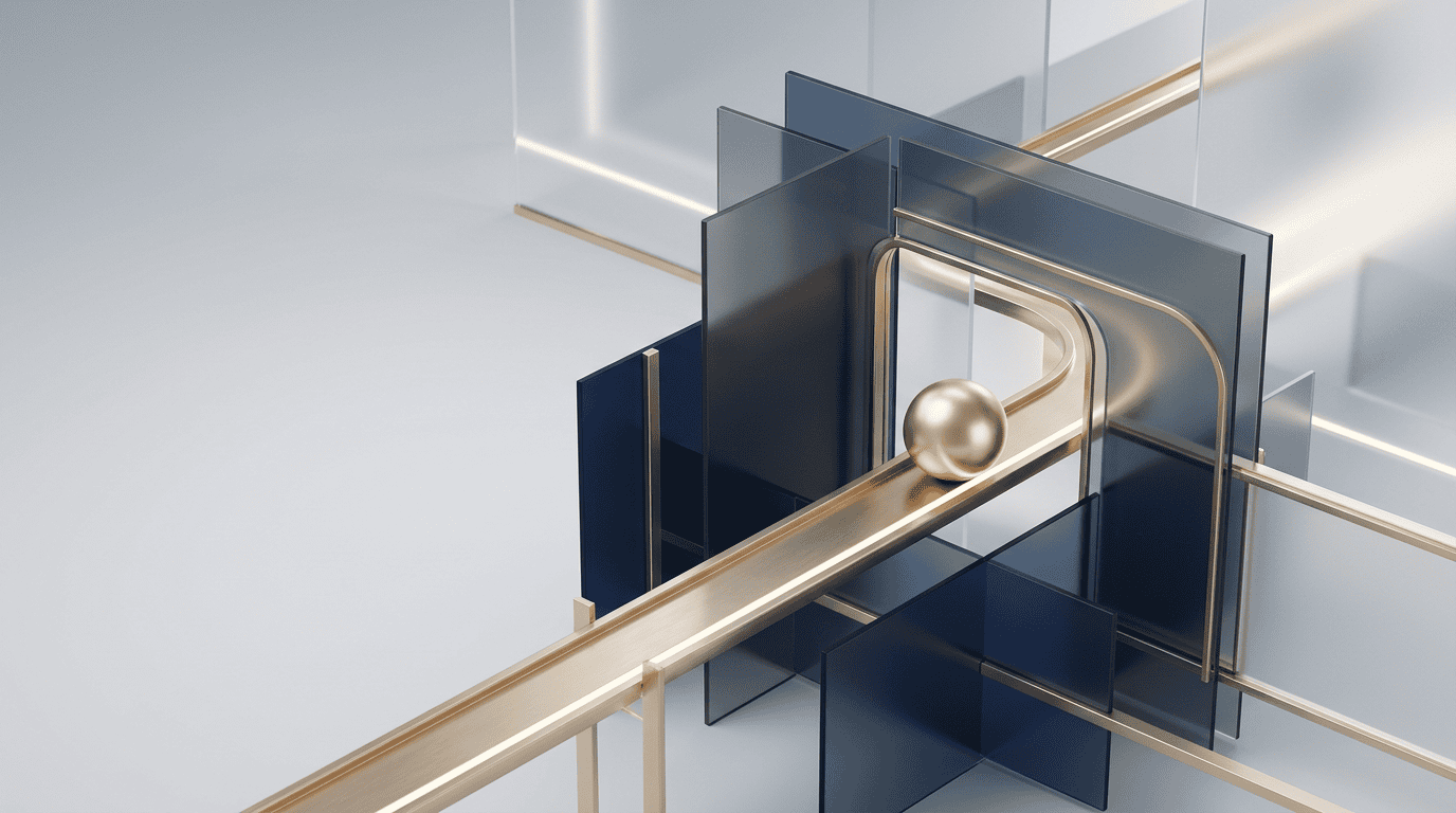 A premium 3D abstract conceptual render of a secure automated gateway, symbolizing legal client intake.