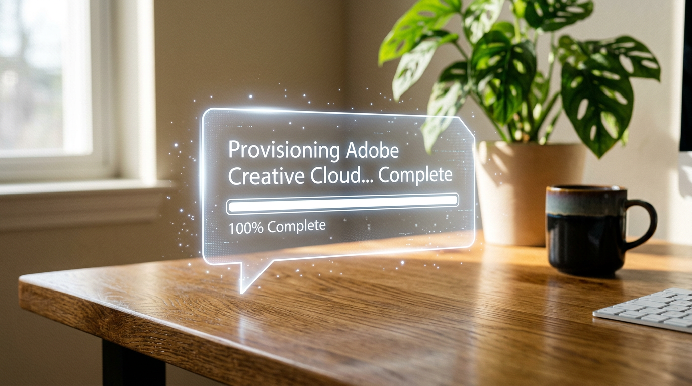 Holographic chat interface demonstrating automated software provisioning