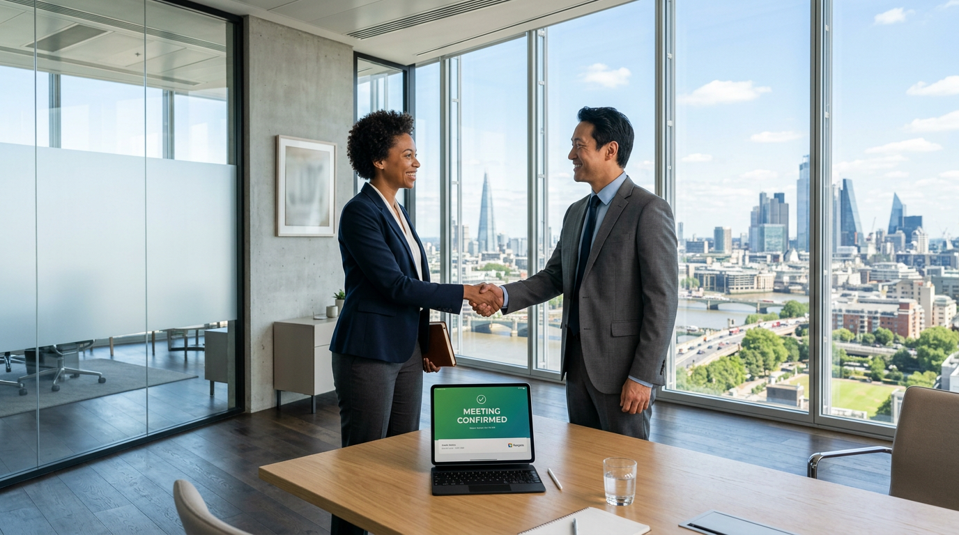 Business professionals shaking hands in a meeting room