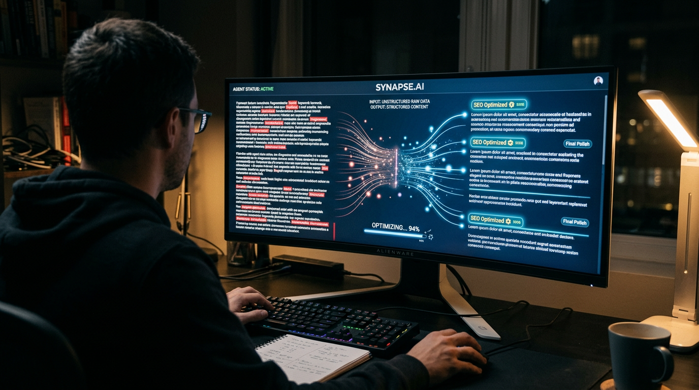 Conturalis Content Agent workspace transforming unstructured transcripts into formatted case studies