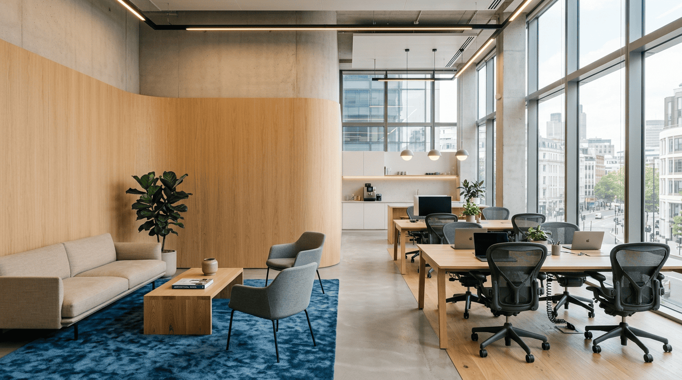 Modern, sunlit hybrid office space designed for maximum efficiency and collaboration