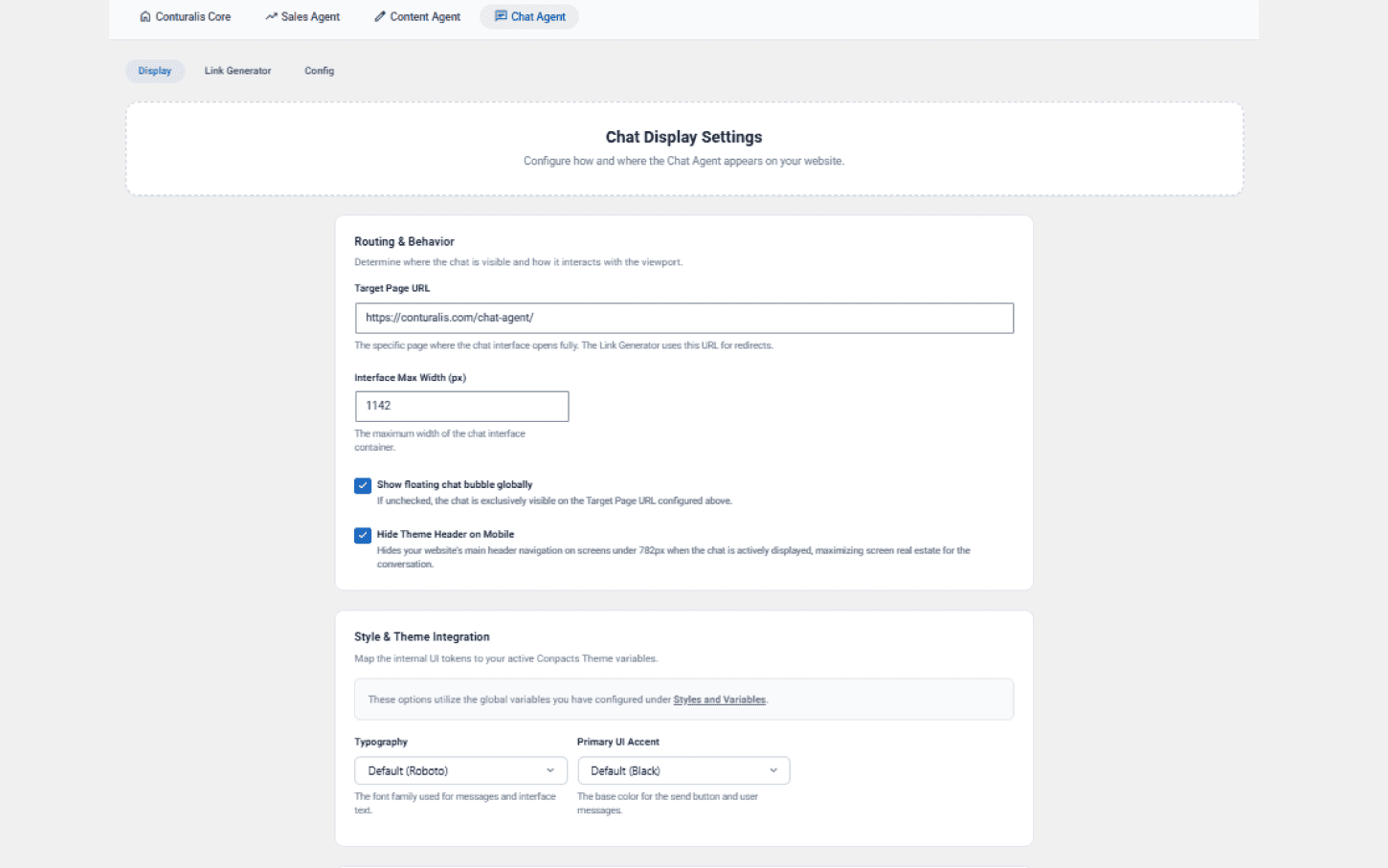 Chat Agent Display Settings