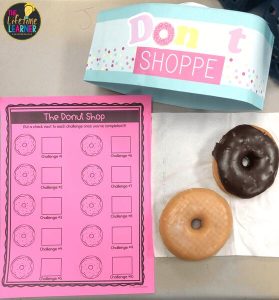 donut classroom transformation hat, recording sheet, and 2 donuts