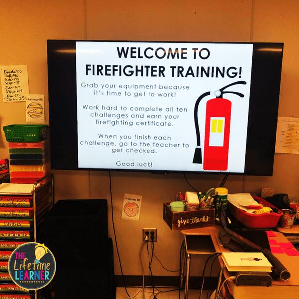 firefighter classroom transformation slides on TV