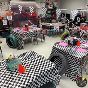 race car classroom transformation set up
