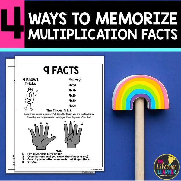 multiplication fact worksheet with scissors and pencils and words that say 4 ways to memorize multiplication facts