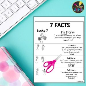 multiplication fact worksheet with scissors and pencils