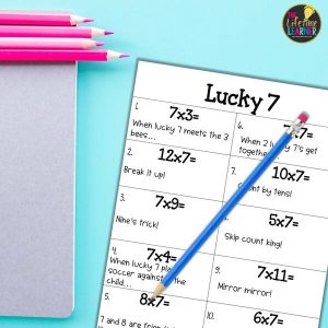 multiplication fact worksheet with scissors and pencils