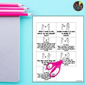 multiplication fact worksheet with scissors and pencils