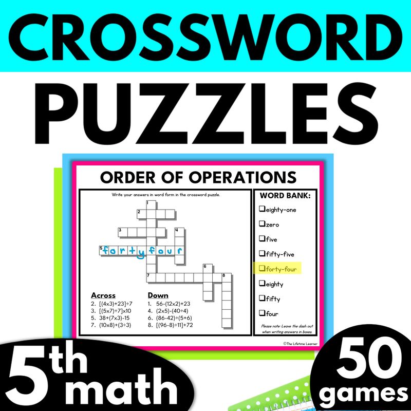 5th Grade Math Crossword Puzzles
