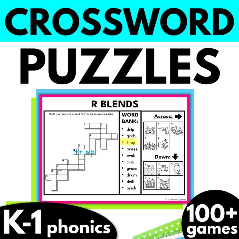 Kindergarten 1st 2nd Grade Phonics Crossword Puzzles