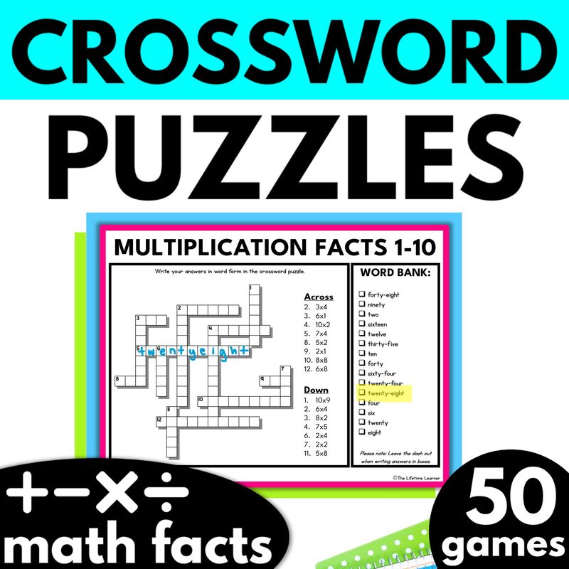 Math Fact Fluency Crossword Puzzles