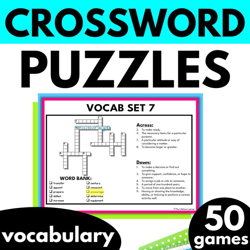 Vocabulary Crossword Puzzles 3rd 4th 5th Grade