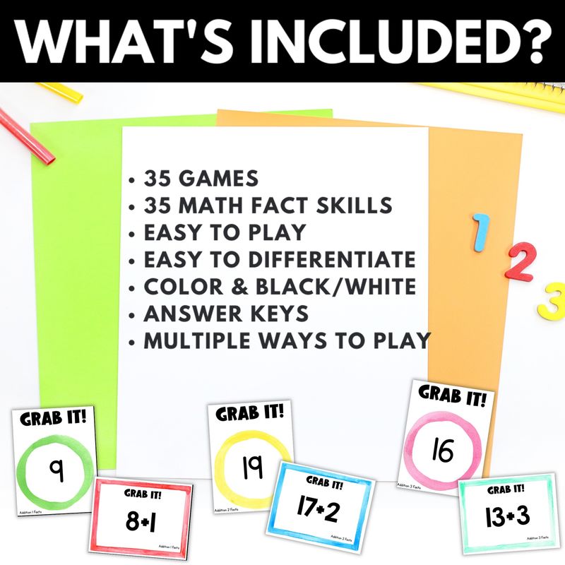 Addition and Subtraction Math Facts Grab It Card Games - Image 2
