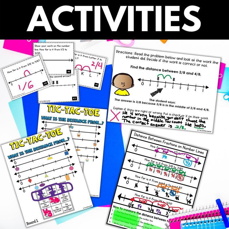 3rd Grade Distance Between Fractions on Number Lines Worksheets and Activities - Image 4