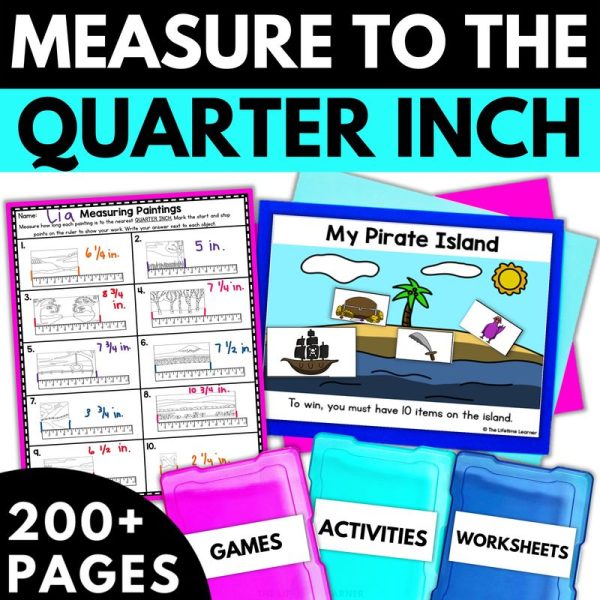 Measure to the Nearest Quarter Inch Worksheets | 3rd Grade Math Unit