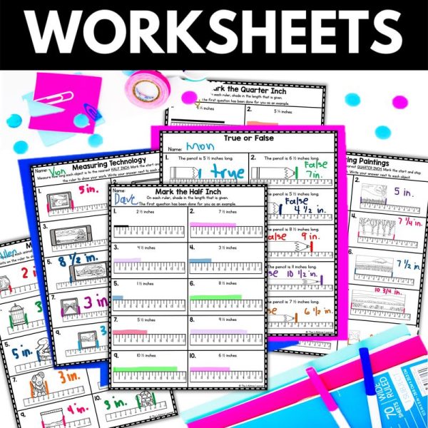 Measure to the Nearest Quarter Inch Worksheets | 3rd Grade Math Unit