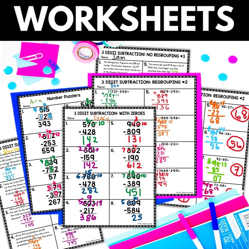 3rd Grade 3 Digit Subtraction With Regrouping Worksheets and Activities - Image 2
