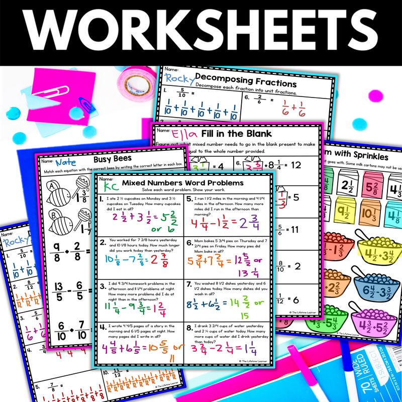 4th Grade Adding and Subtracting Fractions Worksheets and Activities - Image 2
