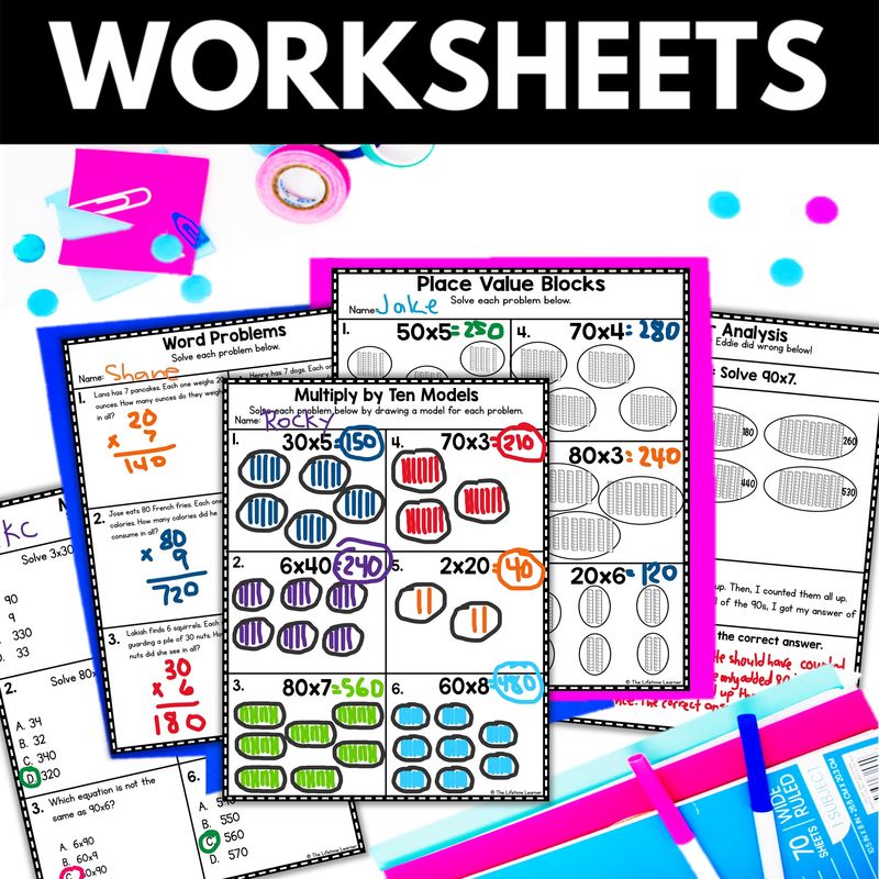 3rd Grade Multiplying by Multiples of 10 Worksheets & Activities - The ...