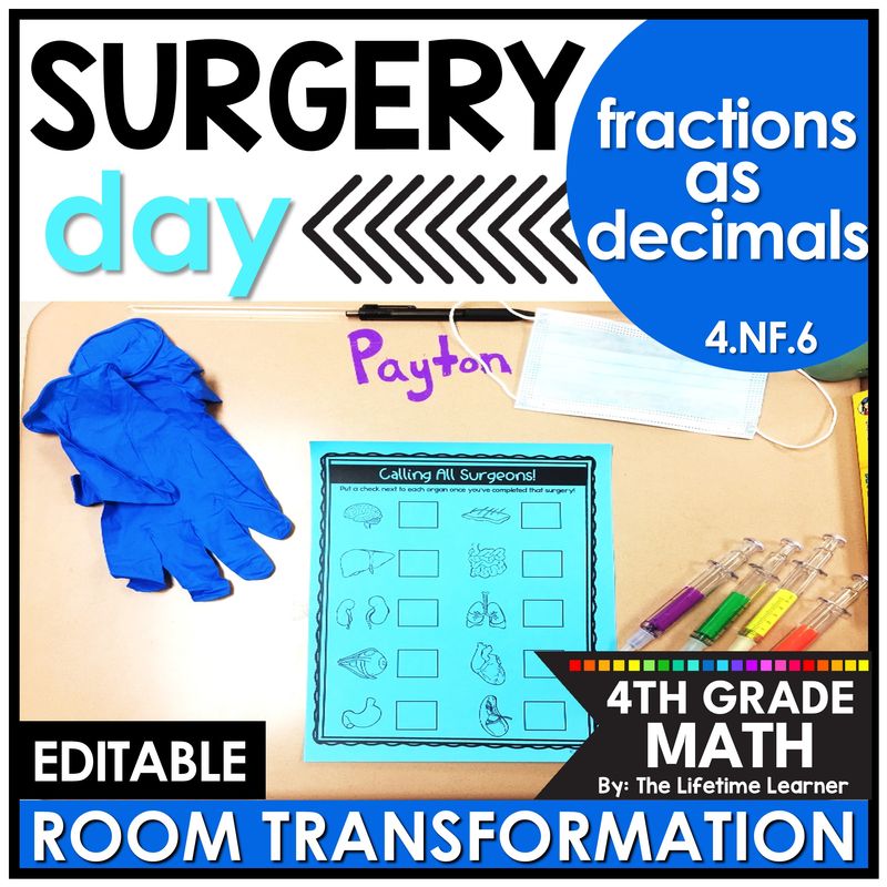 4th Grade Fractions to Decimals Doctor Room Transformation