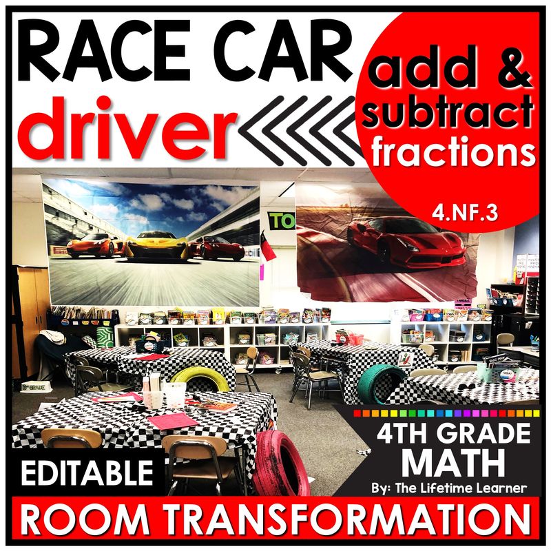 4th Grade Add & Subtract Fractions Race Car Room Transformation