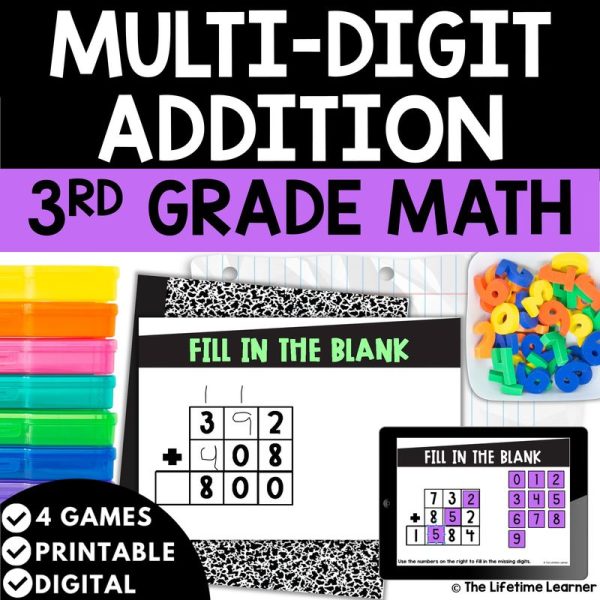 Adding 3 Digit Numbers 3rd Grade Math Task Cards