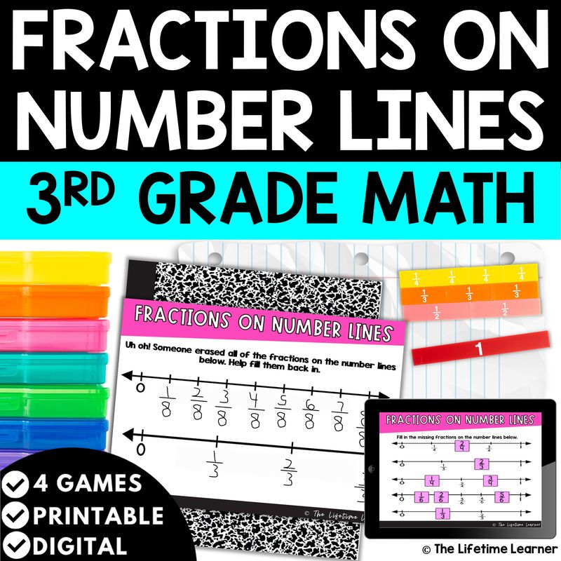 Fractions on a Number Line 3rd Grade Math Task Cards