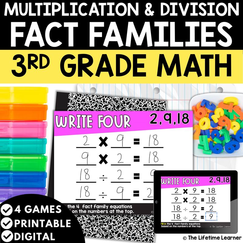 Multiplication and Division Fact Families 3rd Grade Math Task Cards