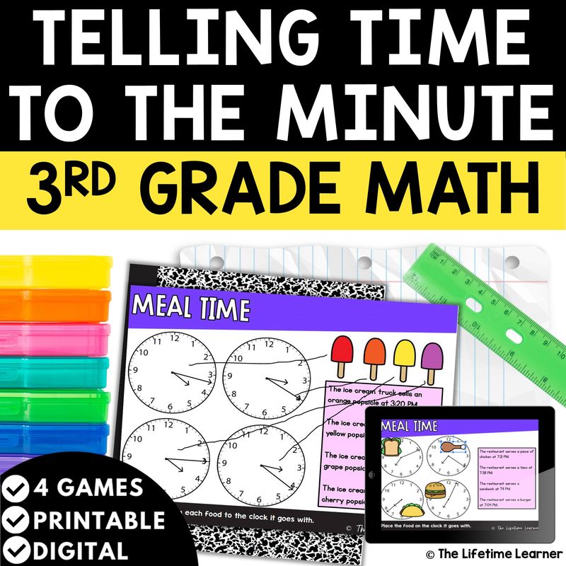 Telling Time to the Minute 3rd Grade Math Task Cards