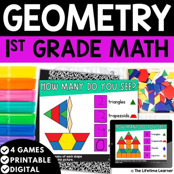 1st Grade Math Task Cards Geometry