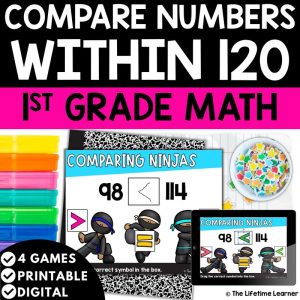 1st Grade Math Task Cards Comparing Two Digit Numbers