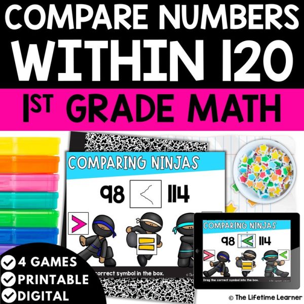 1st Grade Math Task Cards Comparing Two Digit Numbers
