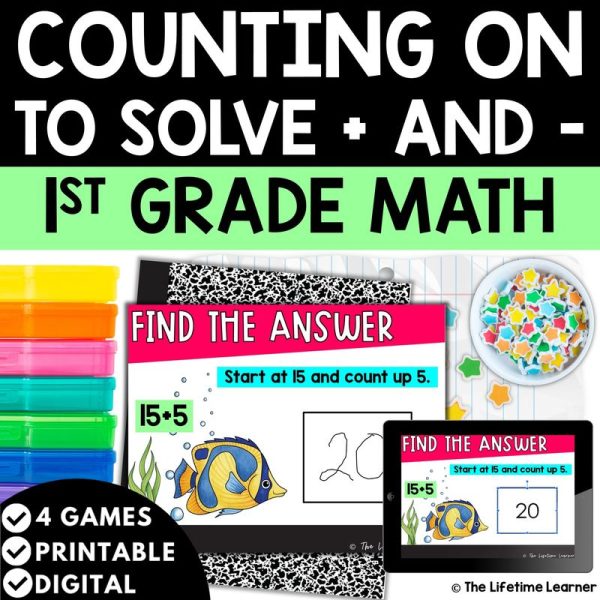 1st Grade Math Task Cards Counting On to Subtract & Add