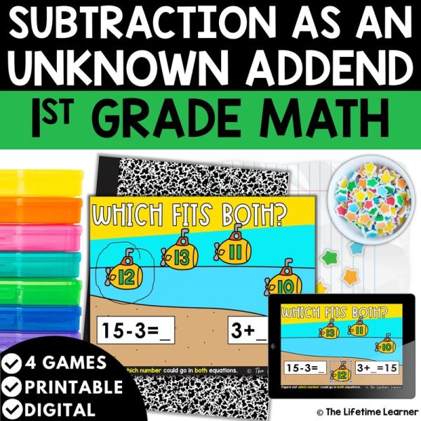 1st Grade Math Task Cards Missing Addends to 20