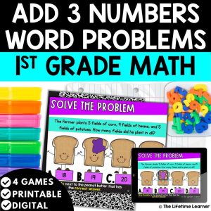 1st Grade Math Task Cards Adding 3 Numbers