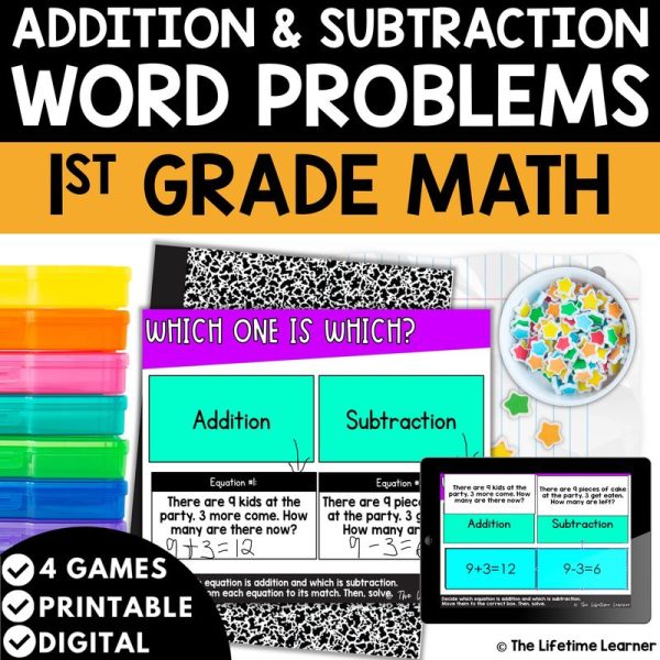 1st Grade Math Task Cards Addition & Subtraction Word Problems