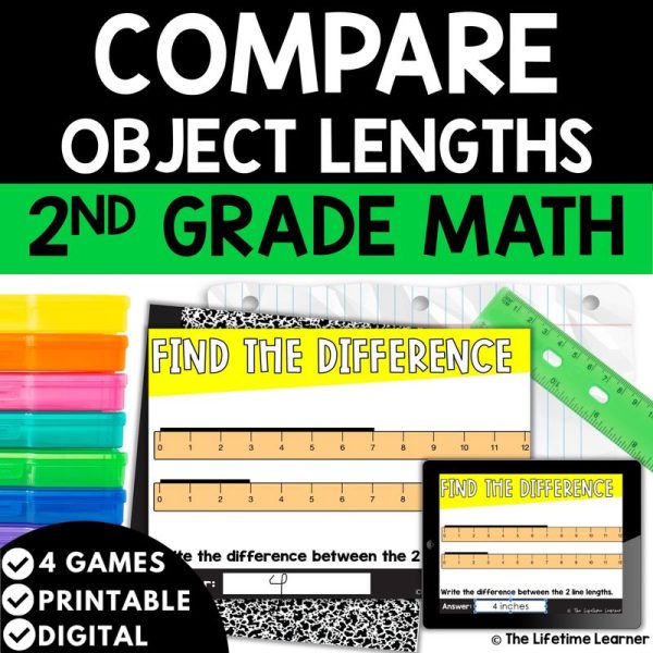 Comparing Object Lengths 2nd Grade Math Task Cards